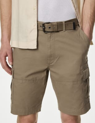 

Mens M&S Collection Pure Cotton Ripstop Textured Belted Cargo Shorts - Toffee, Toffee