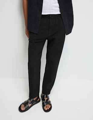 

Mens M&S Collection Tapered Fit Lightweight Seersucker Elasticated Waist Trousers, Black