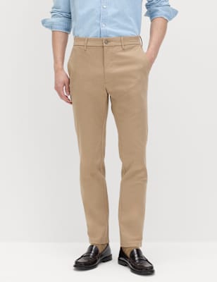 Mens M&S Slim Fit Cotton Rich Stretch Chinos, Fawn