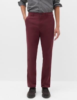 Mens M&S Slim Fit Cotton Rich Stretch Chinos, Bordeaux