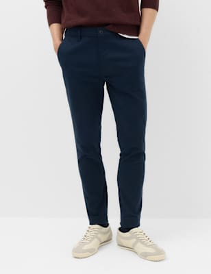 Mens M&S Skinny Fit Stretch Chinos, Navy