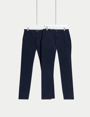 

Mens M&S Collection 2pk Slim Fit Stretch Chinos - Dark Navy, Dark Navy