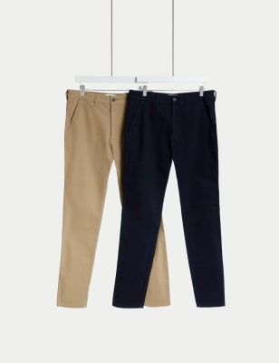 

Mens M&S Collection 2pk Slim Fit Stretch Chinos - Navy Mix, Navy Mix