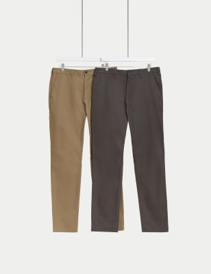 

M&S Collection Pack de 2 chinos slim elásticosMens - Charcoal Mix, Charcoal Mix