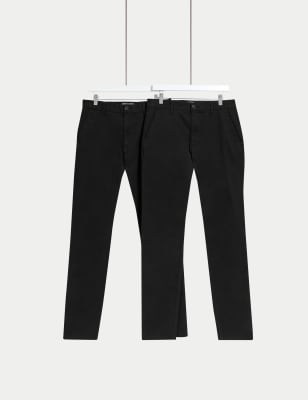 

Mens M&S Collection 2pk Slim Fit Stretch Chinos - Black, Black