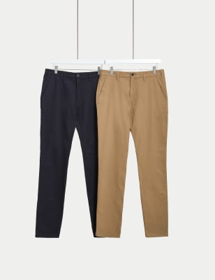 

Mens M&S Collection 2er-Pack schmal geschnittene Stretch-Chinohosen - Stone/Navy, Stone/Navy