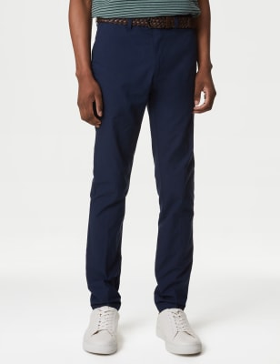 

Mens M&S Collection Schmal geschnittene, strukturierte Chino-Hose mit Gürtel - Navy, Navy