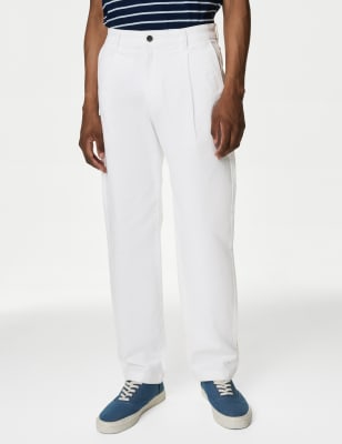 

M&S Collection Chinos regulares elásticos con pliegue únicoMens - White Mix, White Mix