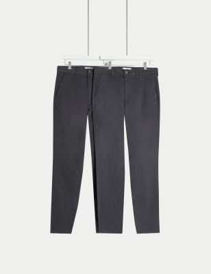 

Mens M&S Collection 2pk Regular Fit Stretch Chinos - Dark Pewter, Dark Pewter