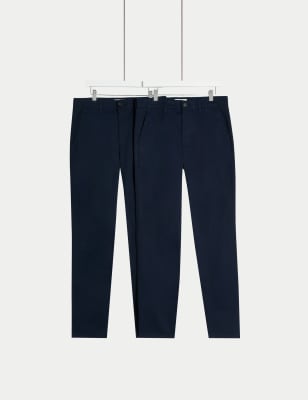 

M&S Collection Pack de 2 chinos elásticos de corte estándarMens - Dark Navy, Dark Navy