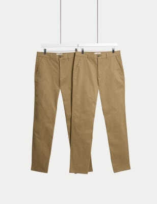 

Mens M&S Collection 2pk Regular Fit Stretch Chinos - Neutral Brown, Neutral Brown