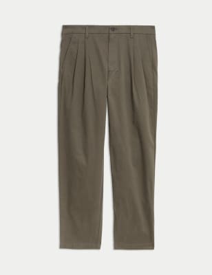 

Mens M&S Collection Tapered Fit Twin Pleat Stretch Chinos - Mole, Mole