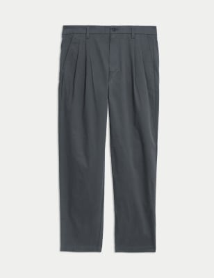 

Mens M&S Collection Tapered Fit Twin Pleat Stretch Chinos - Dark Pewter, Dark Pewter