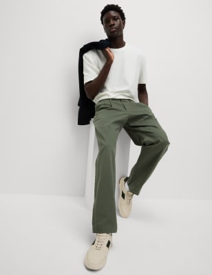 

Mens M&S Collection Tapered Fit Twin Pleat Stretch Chinos, Light Green
