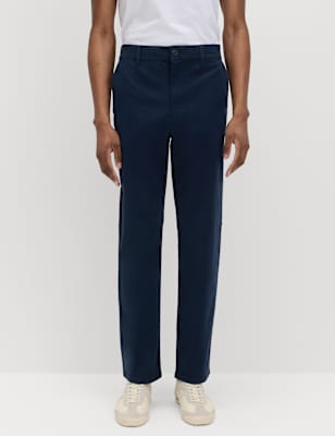 Mens M&S Regular Fit Half Elasticated Waist Chinos, Navy