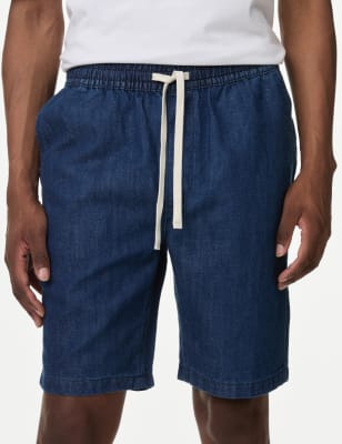 

M&S Collection Pantalón corto de denim con cintura elástica con mezcla de linoMens, Denim