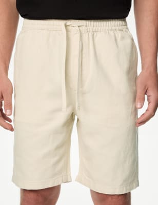 

M&S Collection Pantalón corto de denim con cintura elástica con mezcla de linoMens - Ecru, Ecru