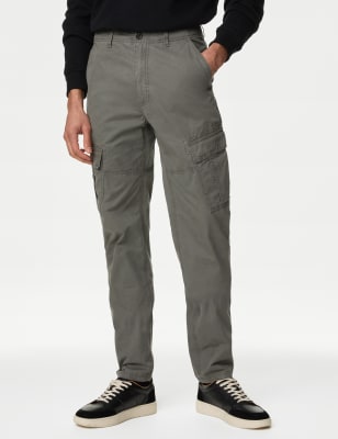 

Mens M&S Collection Tapered Fit Pure Cotton Lightweight Cargo Trousers - Washed Green, Washed Green