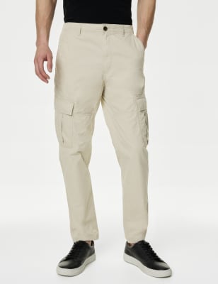 

Mens M&S Collection Tapered Fit Pure Cotton Lightweight Cargo Trousers - Stone, Stone