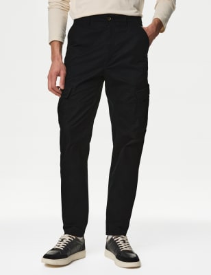 

Mens M&S Collection Tapered Fit Pure Cotton Lightweight Cargo Trousers - Black, Black