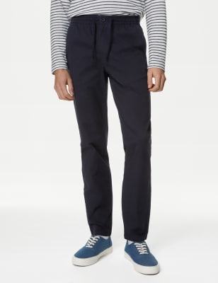 

Mens M&S Collection Tapered Fit Elasticated Waist Trousers - Navy, Navy