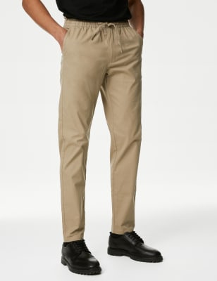 

Mens M&S Collection Tapered Fit Elasticated Waist Trousers - Stone, Stone