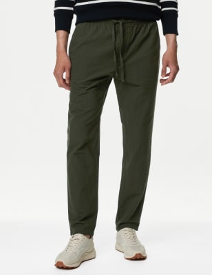 

Mens M&S Collection Regular Fit Pure Cotton Seersucker Trousers - Dark Khaki, Dark Khaki