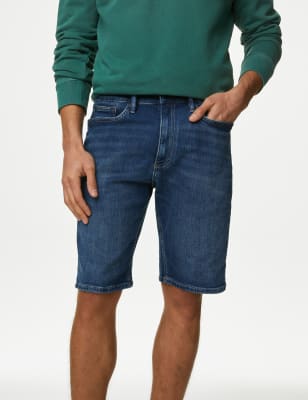 

Mens M&S Collection Stretch Denim Shorts - Mid Blue, Mid Blue