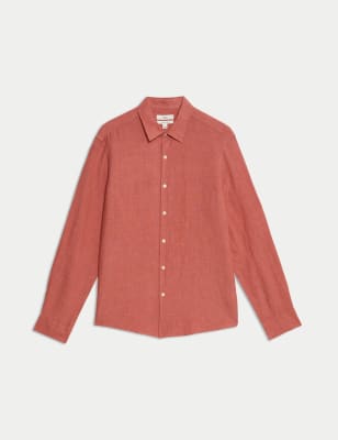 

Mens M&S Collection Pure Linen Shirt - Dark Coral, Dark Coral