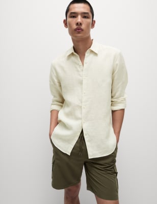 

Mens M&S Collection Pure Linen Shirt - Light Stone, Light Stone