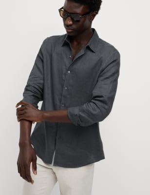 

Mens M&S Collection Pure Linen Shirt - Mole, Mole