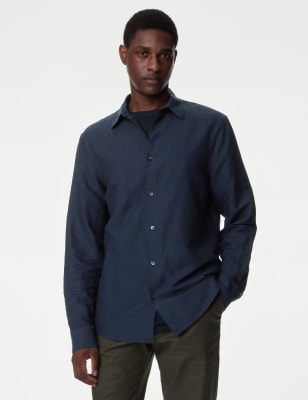 

Mens M&S Collection Linen Blend Shirt - Navy, Navy