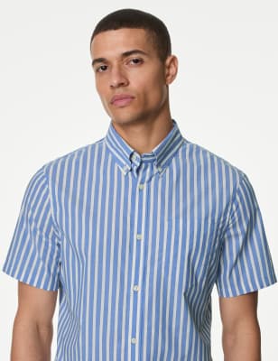 

Mens M&S Collection Easy Iron Striped Poplin Shirt - Mid Blue, Mid Blue