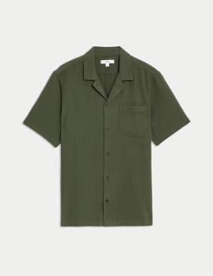 

Mens M&S Collection Easy Iron Pure Cotton Cuban Collar Waffle Shirt - Dark Khaki, Dark Khaki