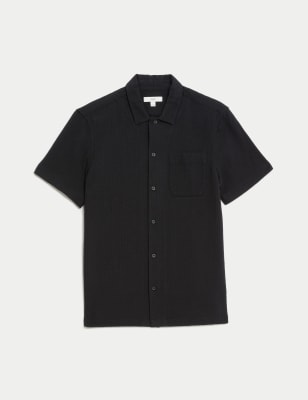 

Mens M&S Collection Easy Iron Pure Cotton Cuban Collar Waffle Shirt - Black, Black