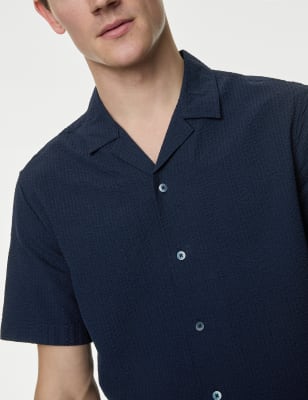 

Mens M&S Collection Seersucker-Hemd aus reiner Baumwolle - Navy, Navy