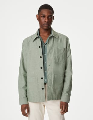 

Mens M&S Collection Easy Iron Linen Blend Overshirt - Antique Green, Antique Green