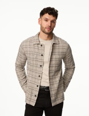 

Mens M&S Collection Pure Cotton Textured Check Overshirt - Ecru Mix, Ecru Mix