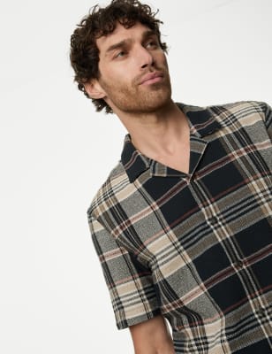 

Mens M&S Collection Strukturiertes Karohemd aus reiner Baumwolle - Navy Mix, Navy Mix