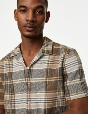 

Mens M&S Collection Pure Cotton Textured Check Shirt - Natural Mix, Natural Mix