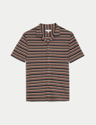 

Mens M&S Collection Easy Iron Striped Cuban Collar Shirt - Navy Mix, Navy Mix