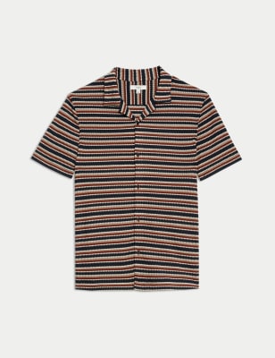 

Mens M&S Collection Easy Iron Striped Cuban Collar Shirt - Navy Mix, Navy Mix