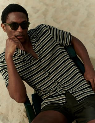 

Mens M&S Collection Easy Iron Striped Cuban Collar Shirt - Black Mix, Black Mix