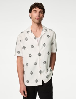 

Mens M&S Collection Printed Shirt - Ecru Mix, Ecru Mix