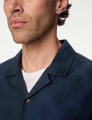 

M&S Collection Camisa con cuello cubano 100% algodónMens - Navy Mix, Navy Mix
