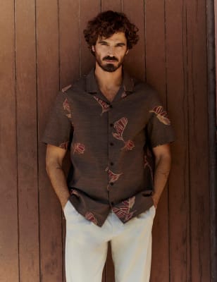 

M&S Collection Camisa hawaiana 100% algodón de planchado fácilMens - Brown Mix, Brown Mix