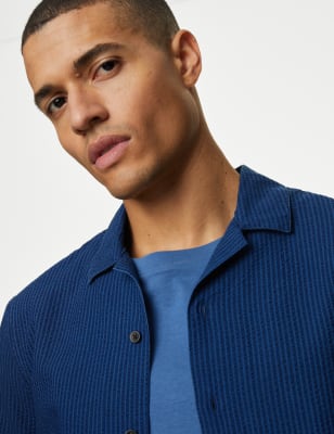 

Mens M&S Collection Easy Iron Pure Cotton Seersucker Shirt - Indigo, Indigo