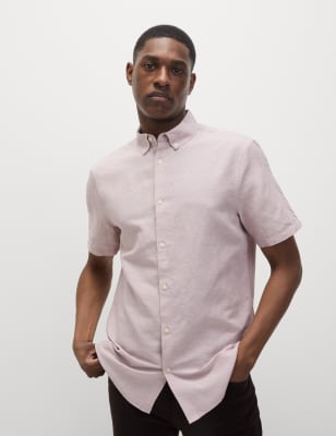 

Mens M&S Collection Linen Cotton Short Sleeve Shirt, Hessian