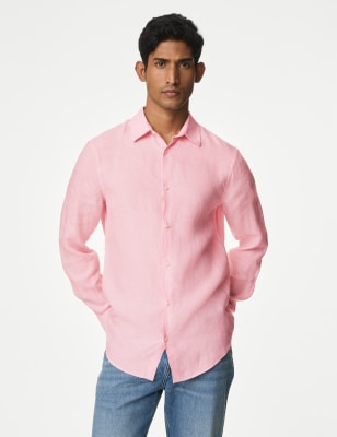 

Mens M&S Collection Pure Linen Regular Fit Shirt - Pink, Pink