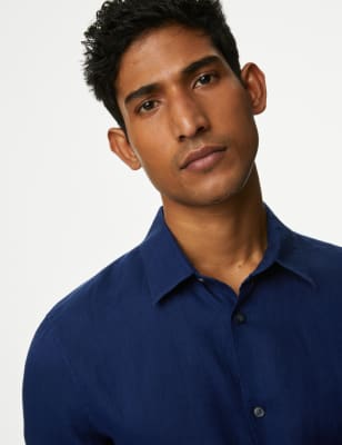 

Mens M&S Collection Normal geschnittenes Hemd aus reinem Leinen - Navy, Navy